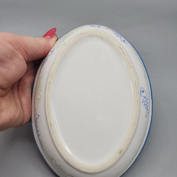 Vintage Cat Food Bowl Blue Mouse Fish Ceramic Unbranded - Picture 4 of 6